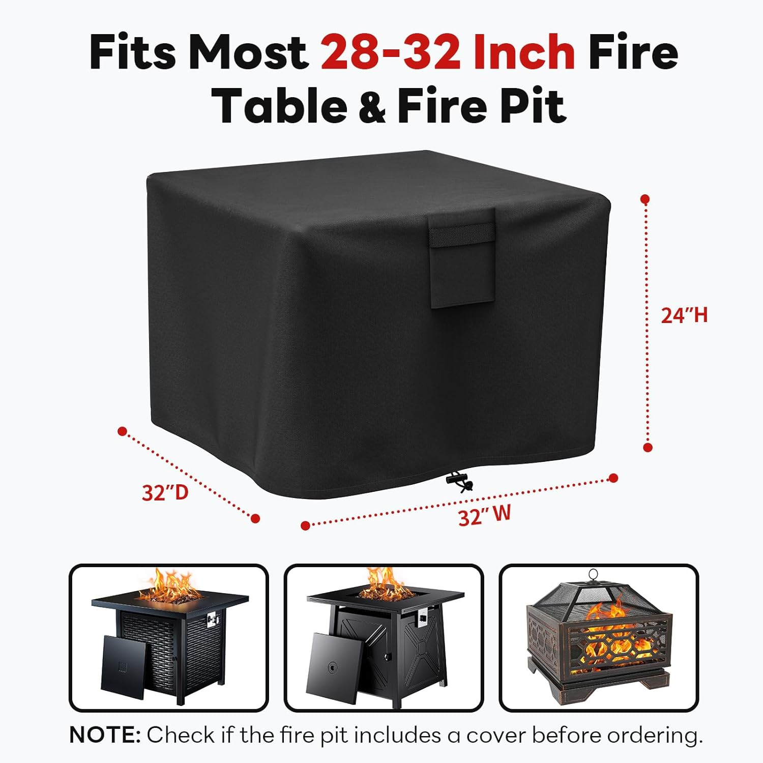 Fire Pit Cover for 28-32 Inch Outdoor Pits, Waterproof 600D Fabric, Double Drawstring, Black image number 5