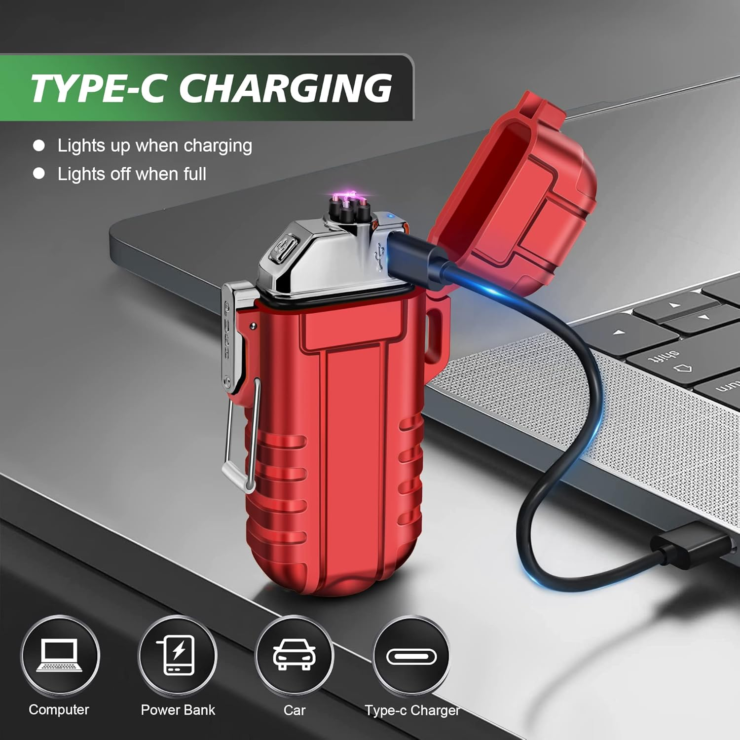 Lafagiet USB-C Rechargeable Lighter, Dual Electric Arc, Waterproof, Flame-Less, Windproof Plasma Lighters for Grill, Survival, Camping, Candle - F13-Camouflage image number 6