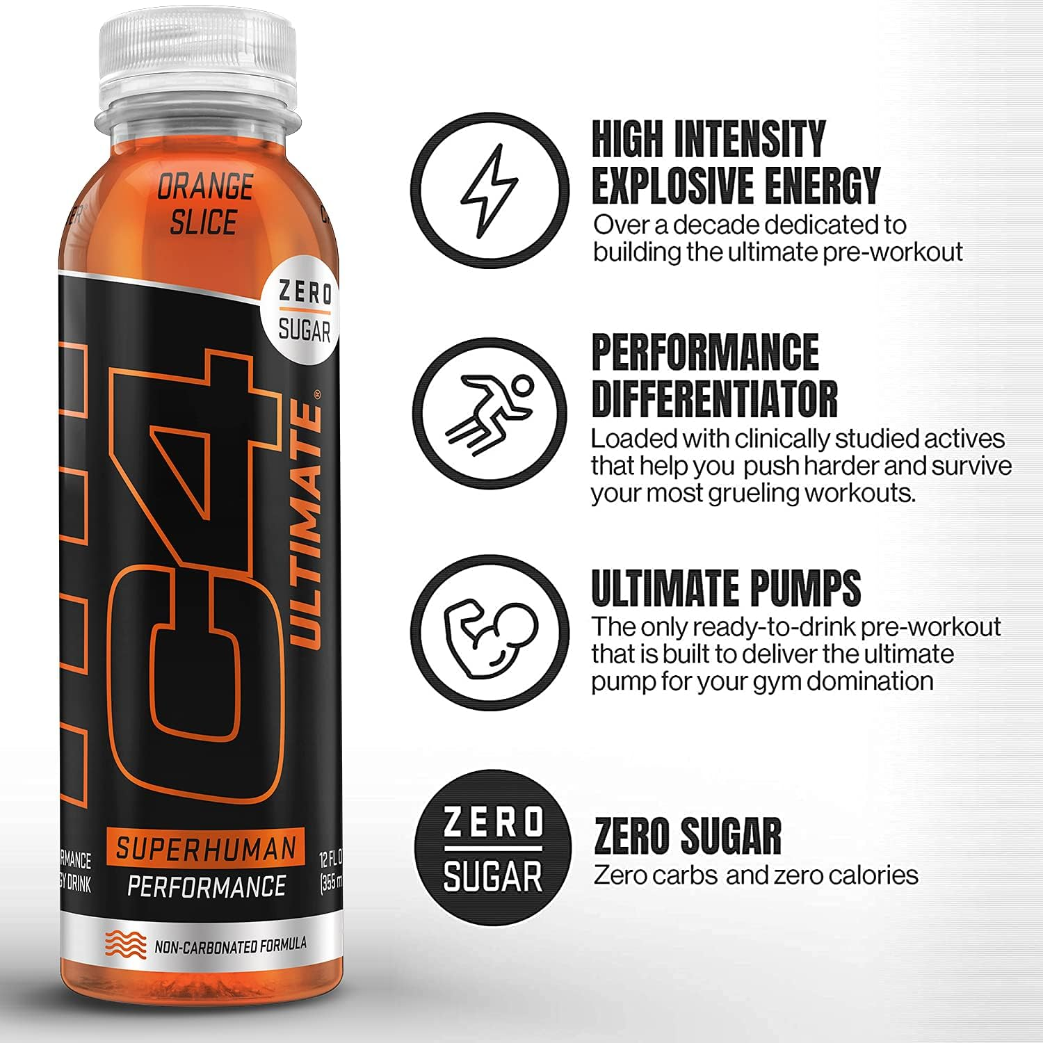 C4 Ultimate Non-Carbonated Zero Sugar Energy Drink, Pre Workout Drink + Beta Alanine, 12 Fl Oz (Pack of 12) image number 6