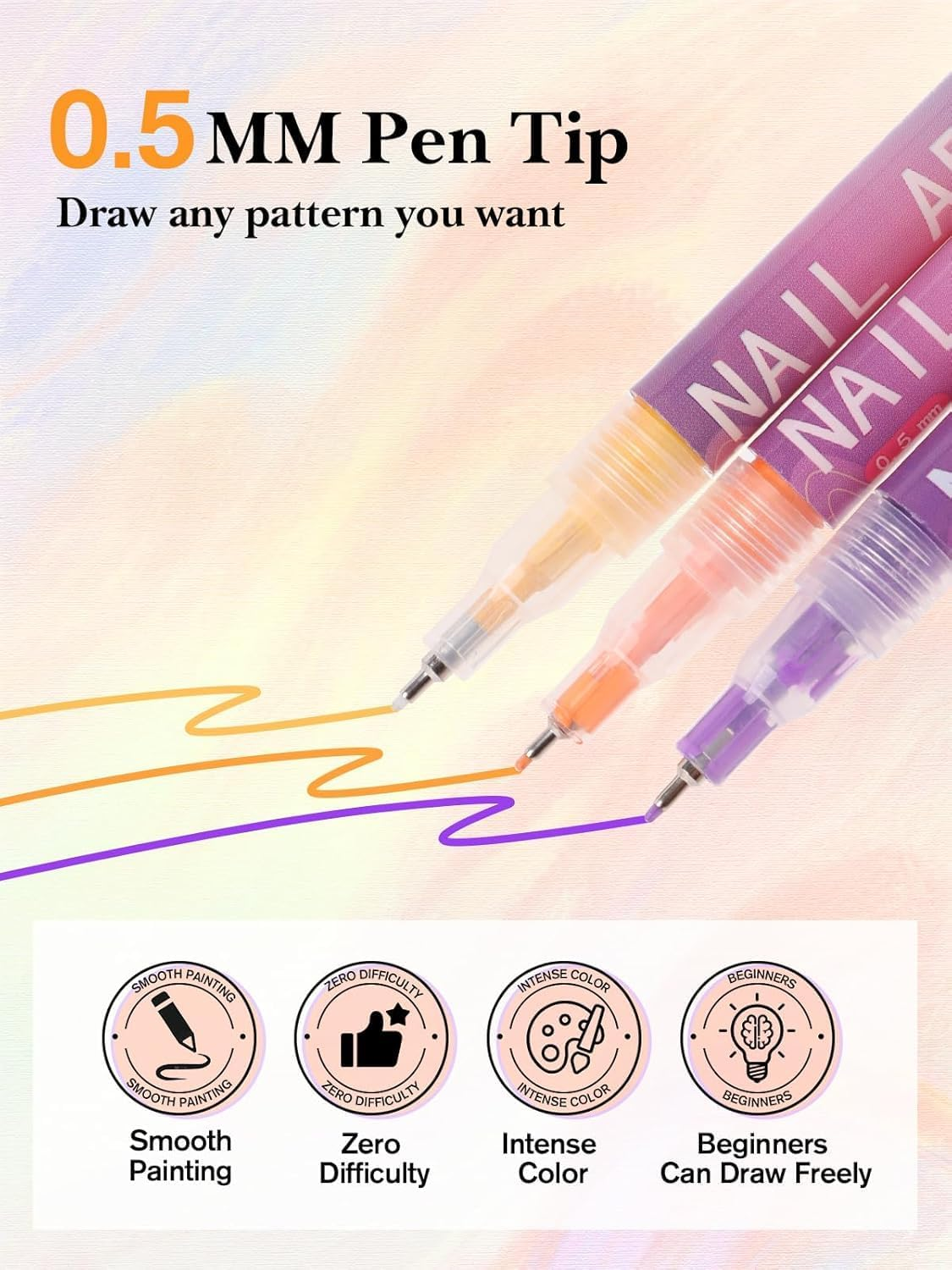 EBANKU 12 Colors Nail Art Pens Set, 3D 0.7MM Nail Polish Pens Quick-Drying Nail Art Acrylic Paint Nail Point Dotting Liner Pen Tools for Home & Salon Nail DIY image number 1