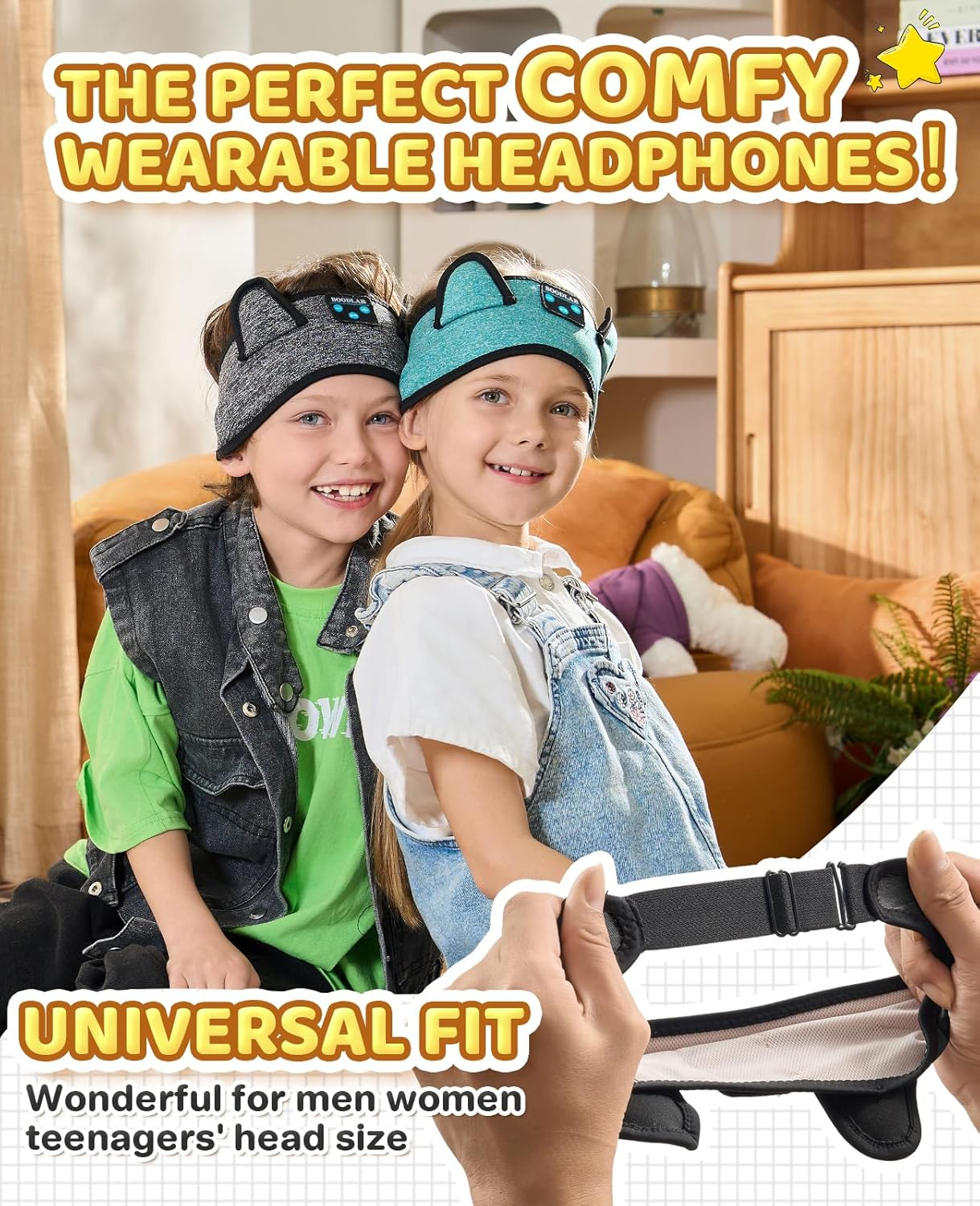 Kids Headband Headphones-Toddler Wireless Bluetooth Headphones with Safe Volume, Wired 3.5Mm Jack, Adjustable Sleep Headband-For School/Airplane Travel/Tablet/Kindle, with Travel Bag - Boys & Girls image number 2