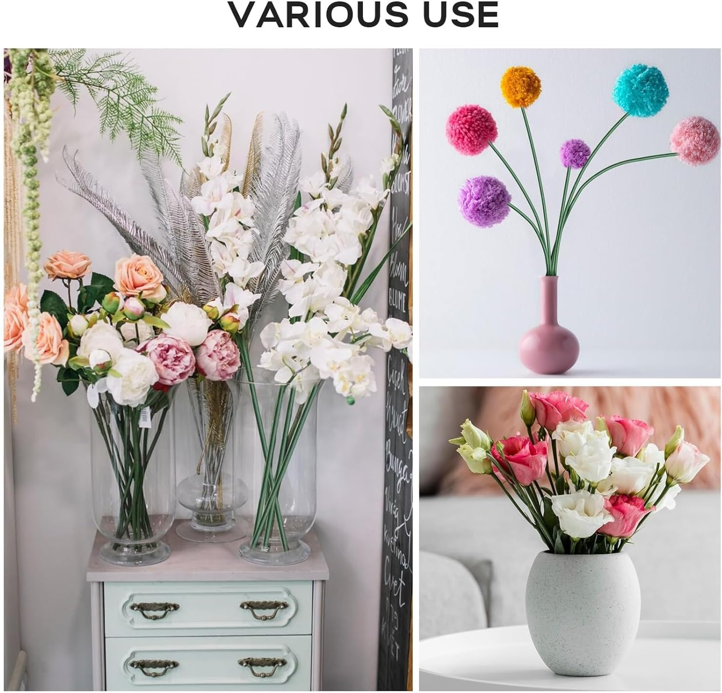 JOWILIN 100 Pcs 40Cm 2 Gauge Dark Green Floral Stems Wire with 2 Rolls Floral Tape, 2Mm Crafting Flower Plastic Wrap Stem for Artificial Flowers Making, DIY Crafts Bouquets, Climbing Plants Support image number 5