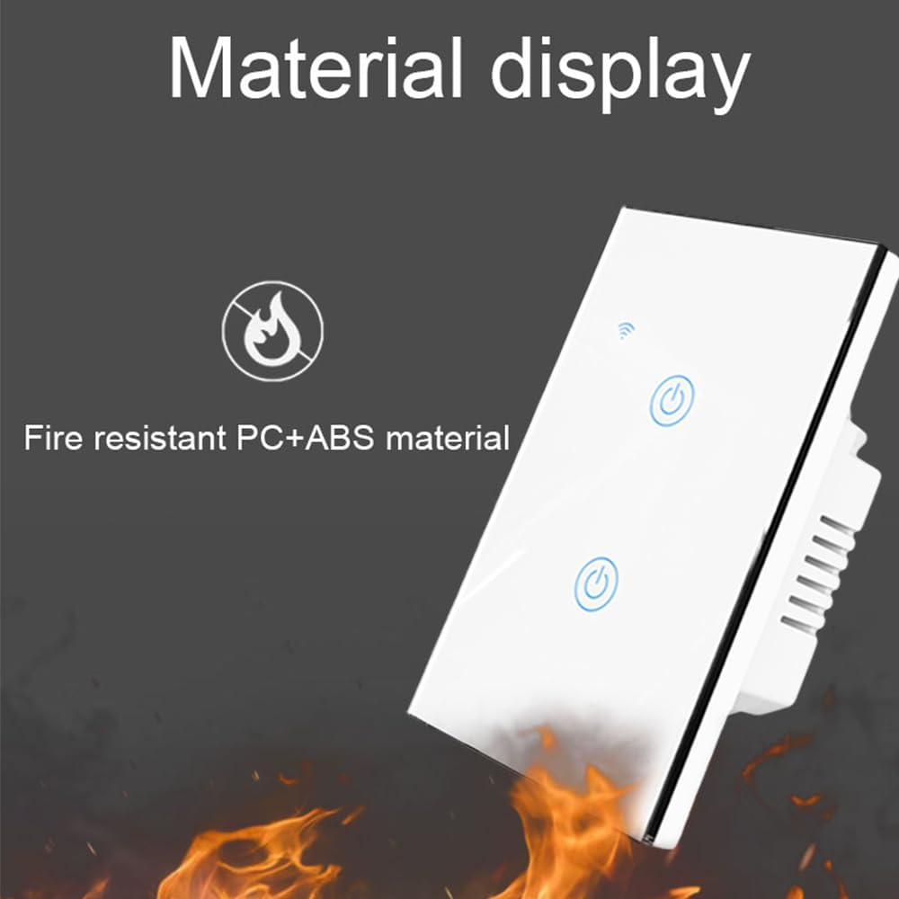 Wifi Touch Panel Switch Home Smart Switch Panel LED Indicator Light Tempered Glass Panel Light Switch Work with Tuya App Wall Touch Smart Switch White 2 Way