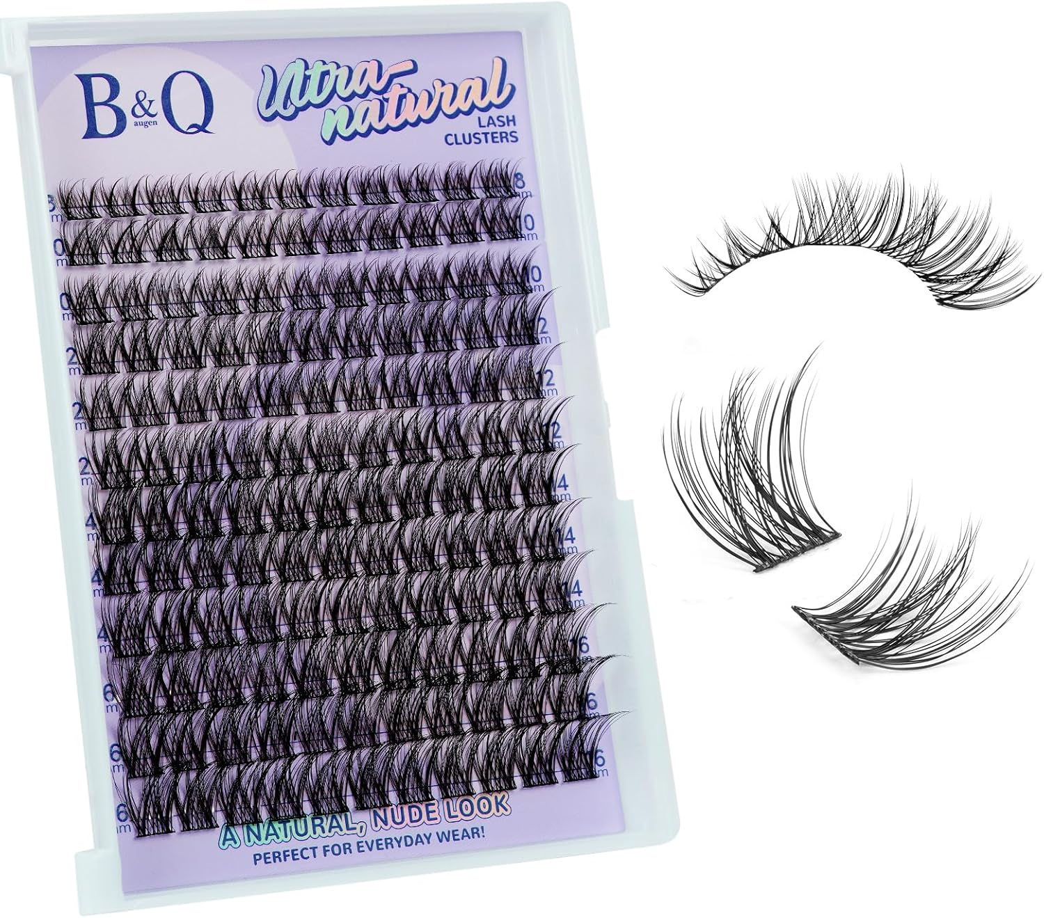 B&Q Natural Lash Clusters 144PCS DIY Cluster Lashes C Curl 8-16Mm 0.03Mm Thin Band Eyelash Clusters Cruelty Free & Easy Apply Wispy Lash Cluster Soft Lashes for Daily Look (Natural 02) image number 5