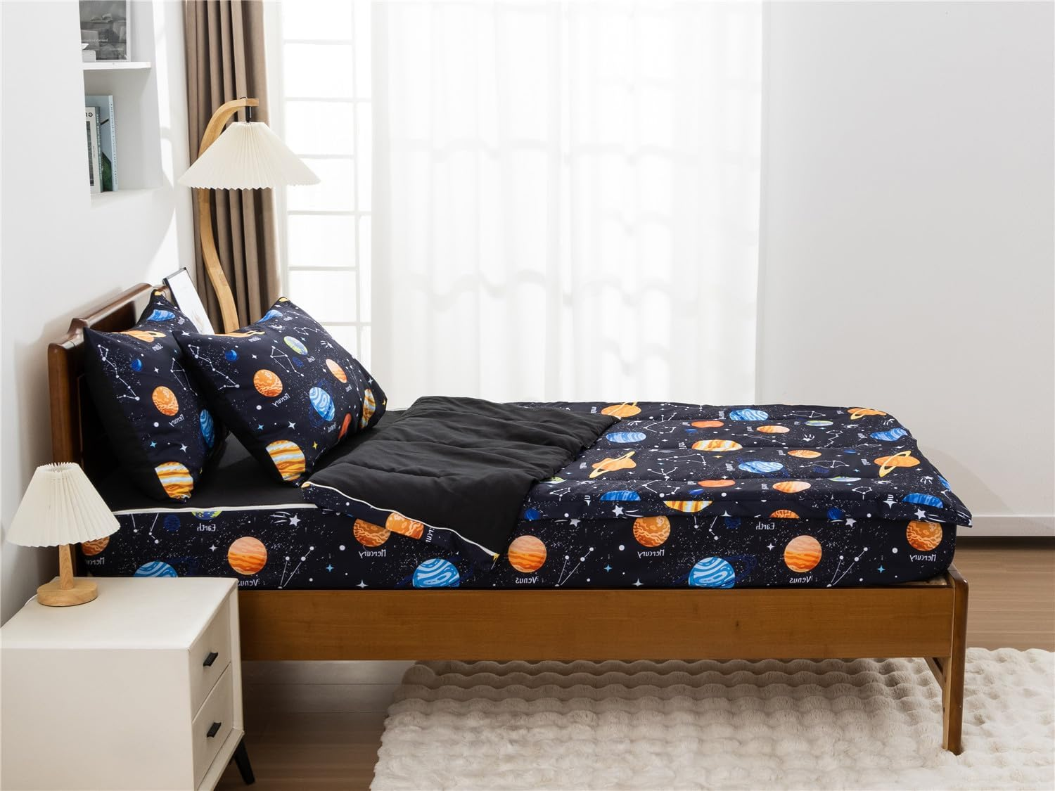 NTBED Galaxy Printed Zipper Bedding Sets Twin Lightweight Microfiber Universe Comforter Set with Fitted Sheet Pillow Covers,Navy Blue image number 3