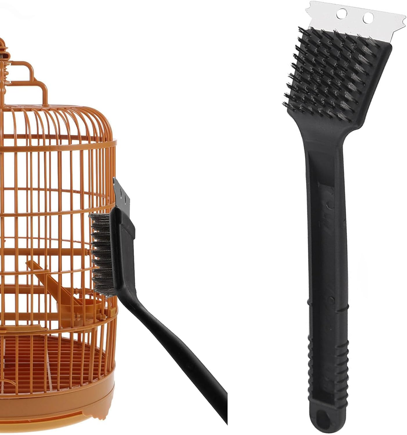 Bird Cage Brush, 1 X Bird Feeder Cleaning Brush with Scraper, Long Handle, Stainless Steel Cleaning Brush, Bird Cage Accessories for Cleaning Bird Cages image number 4