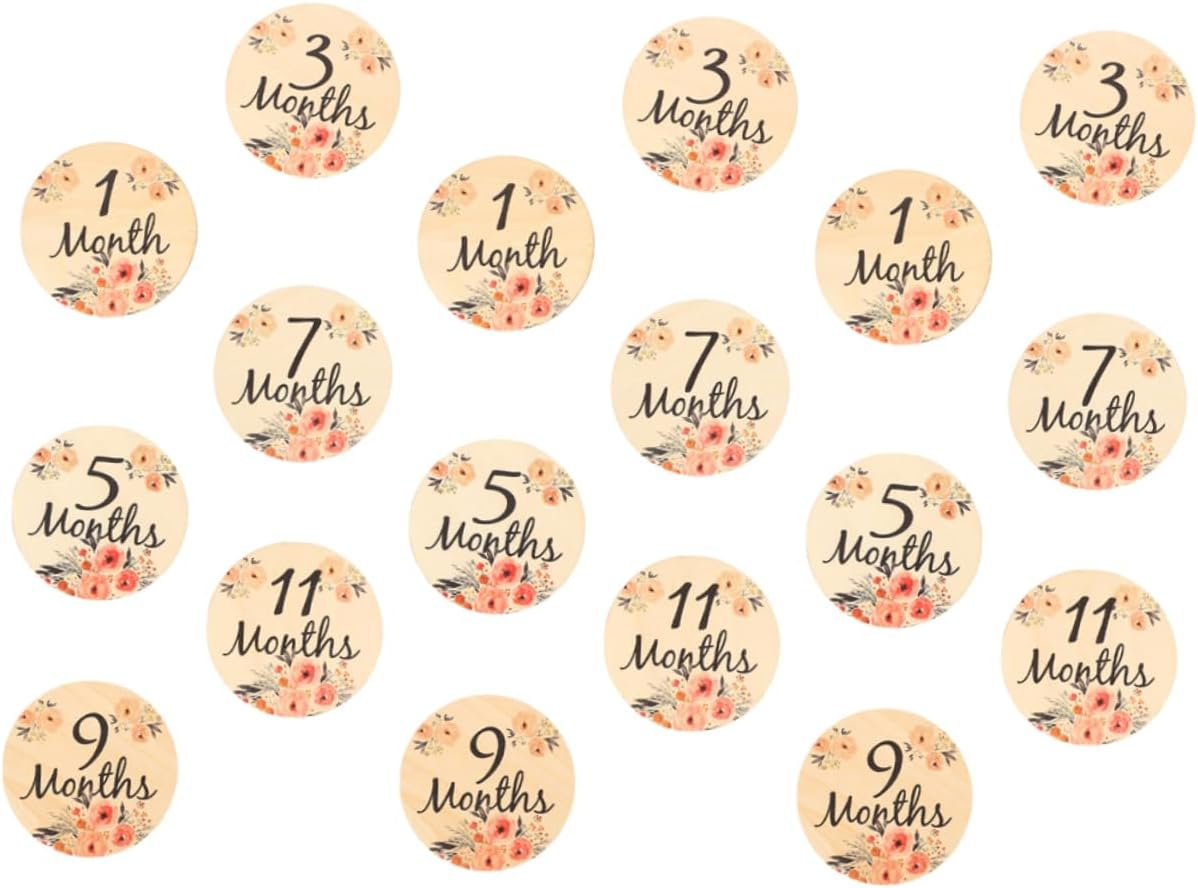 18Pcs Wooden Cards Adorable Growth Signs for Newborns Portable Photo Props to Cherish Every Month Cute Floral Design Discs image number 6