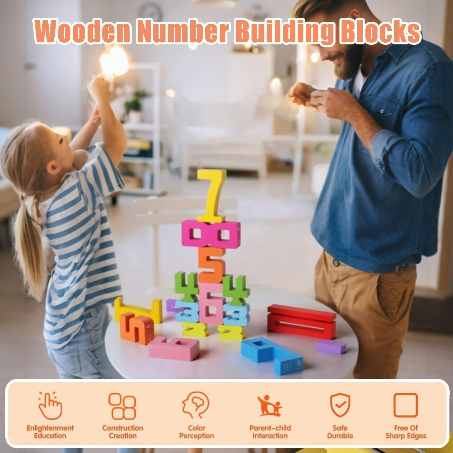 Wooden Number Building Blocks, Montessori Wooden Number Building Blocks, Friends of Ten Blocks, Number Blocks for 3+ Years Old Kids 1-10 Number Game Balance Competition Toy (1 Set / 20 Pcs) image number 2