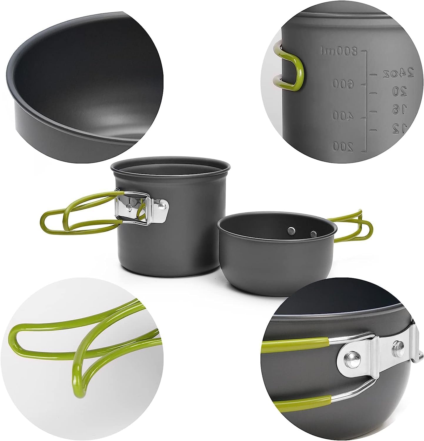 Camping Kochgeschirr Mess Kit - ISFORU Camping Kochset, Kompaktes Camping Topf Und Pfannen Set F&uuml;r 1-2 Personen, F&uuml;r Outdoor Backpacking Wandern