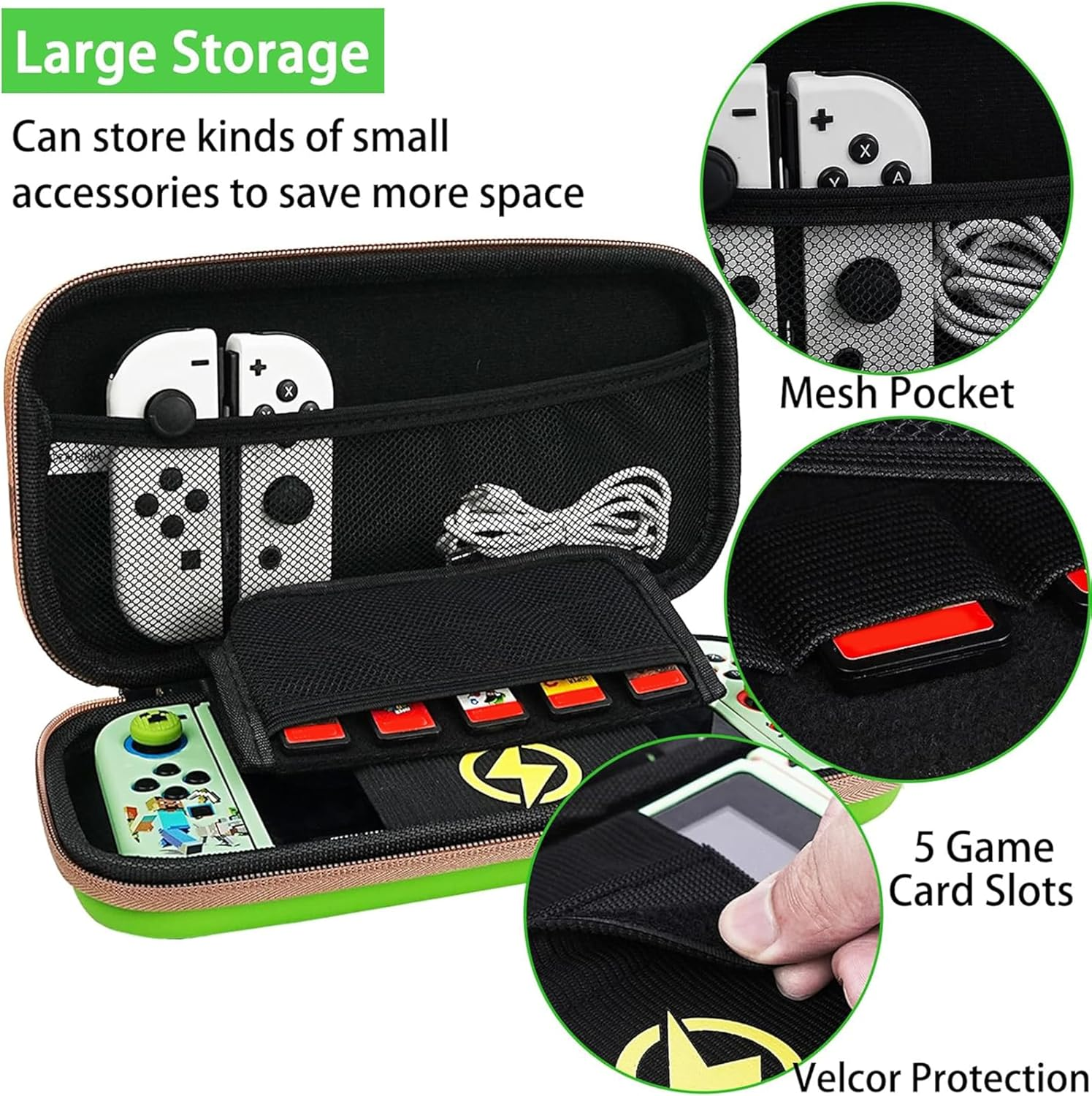 Tikodirect Carrying Case Accessories for Switch,Portable Travel Case with Soft Protective Case, Screen Protectors and Thumb Grip Caps, Green image number 2
