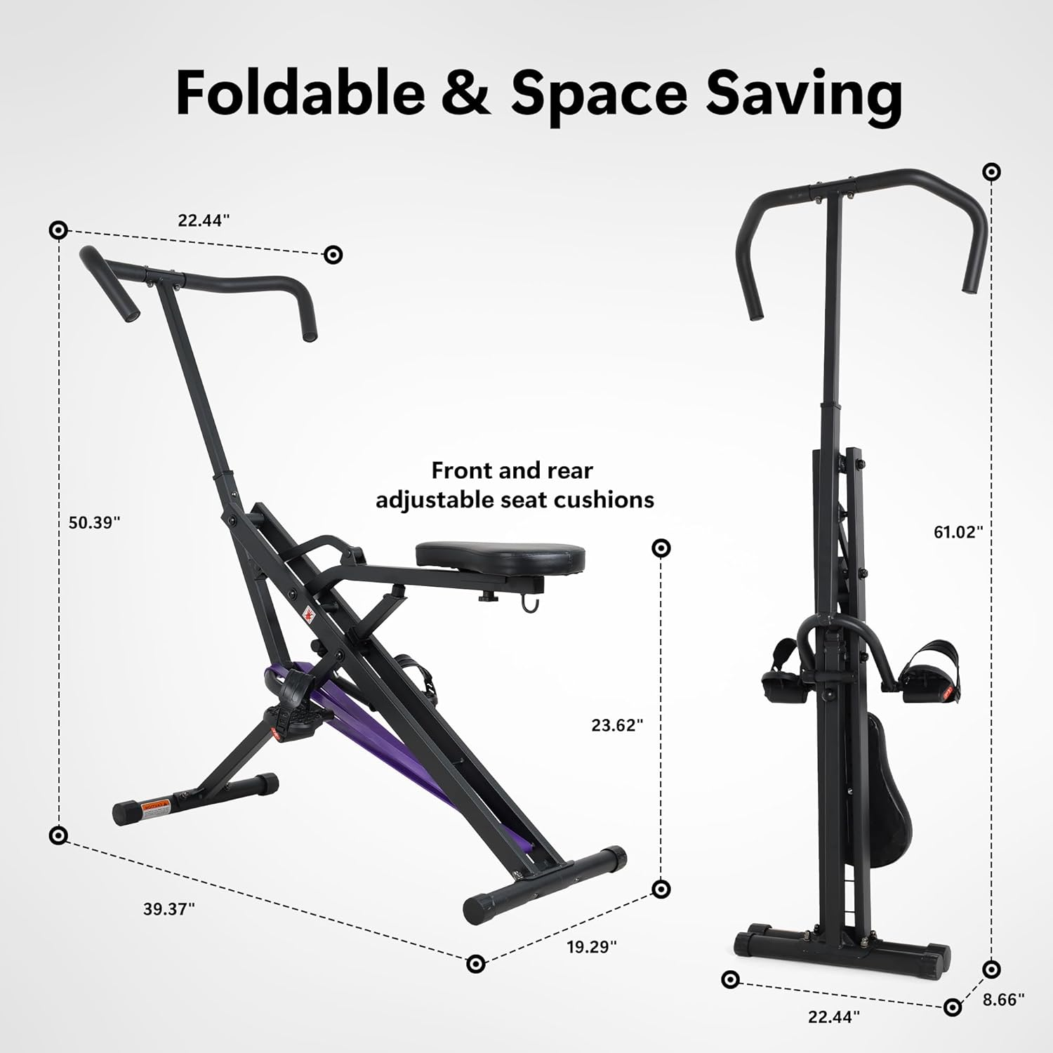 Leikefitness Squat Machine for Leg, Black Fitness Machine for Botty Glutes Butt Thighs Squat Assist Trainer 2 in 1 Ride & Rowing Machine for Home image number 3