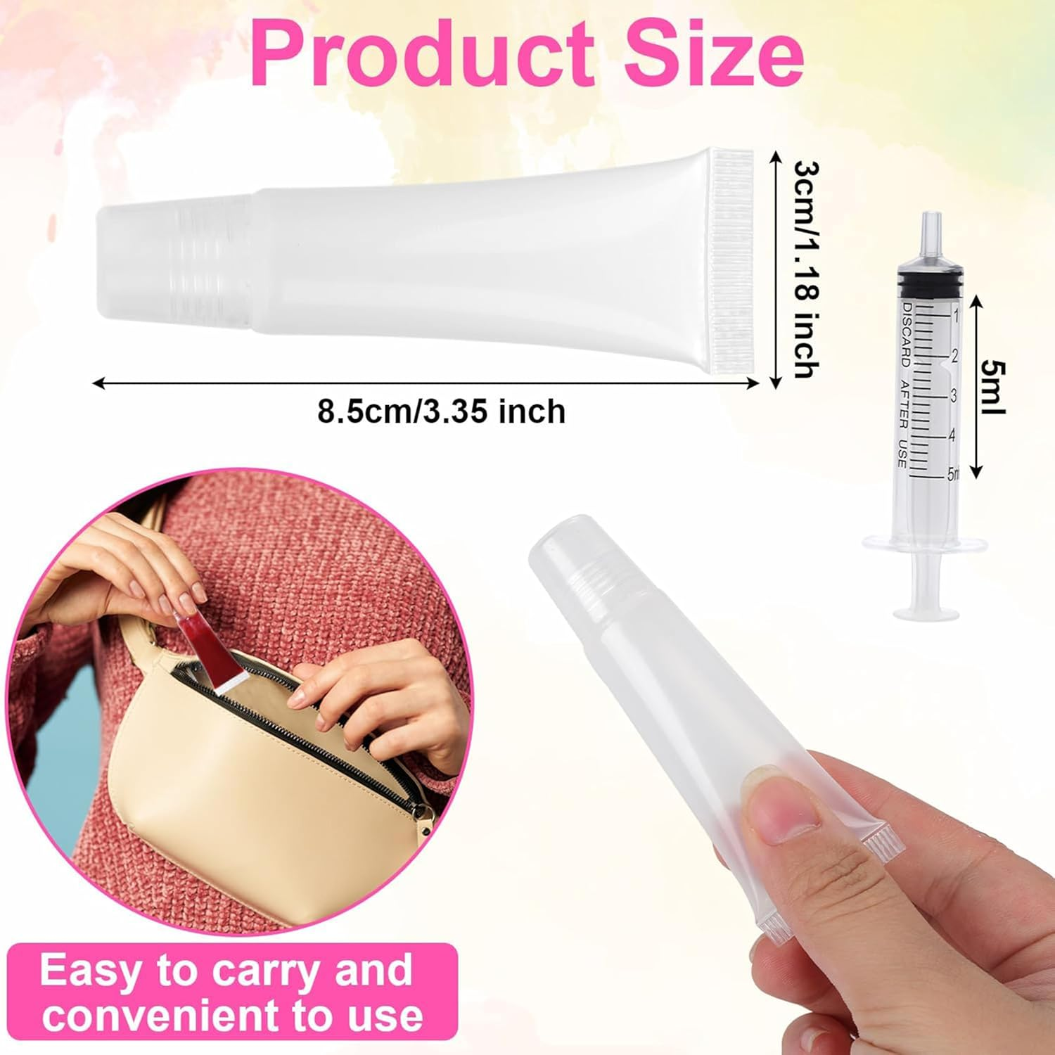 8Pcs Lip Gloss Tubes, Empty 10Ml Clear Lip Balm Containers Refillable Mini Lip Gloss Squeeze Bottle with Dispensing Filling Tool for Women & Girls Home Cosmetics Makeup Travel Toiletries