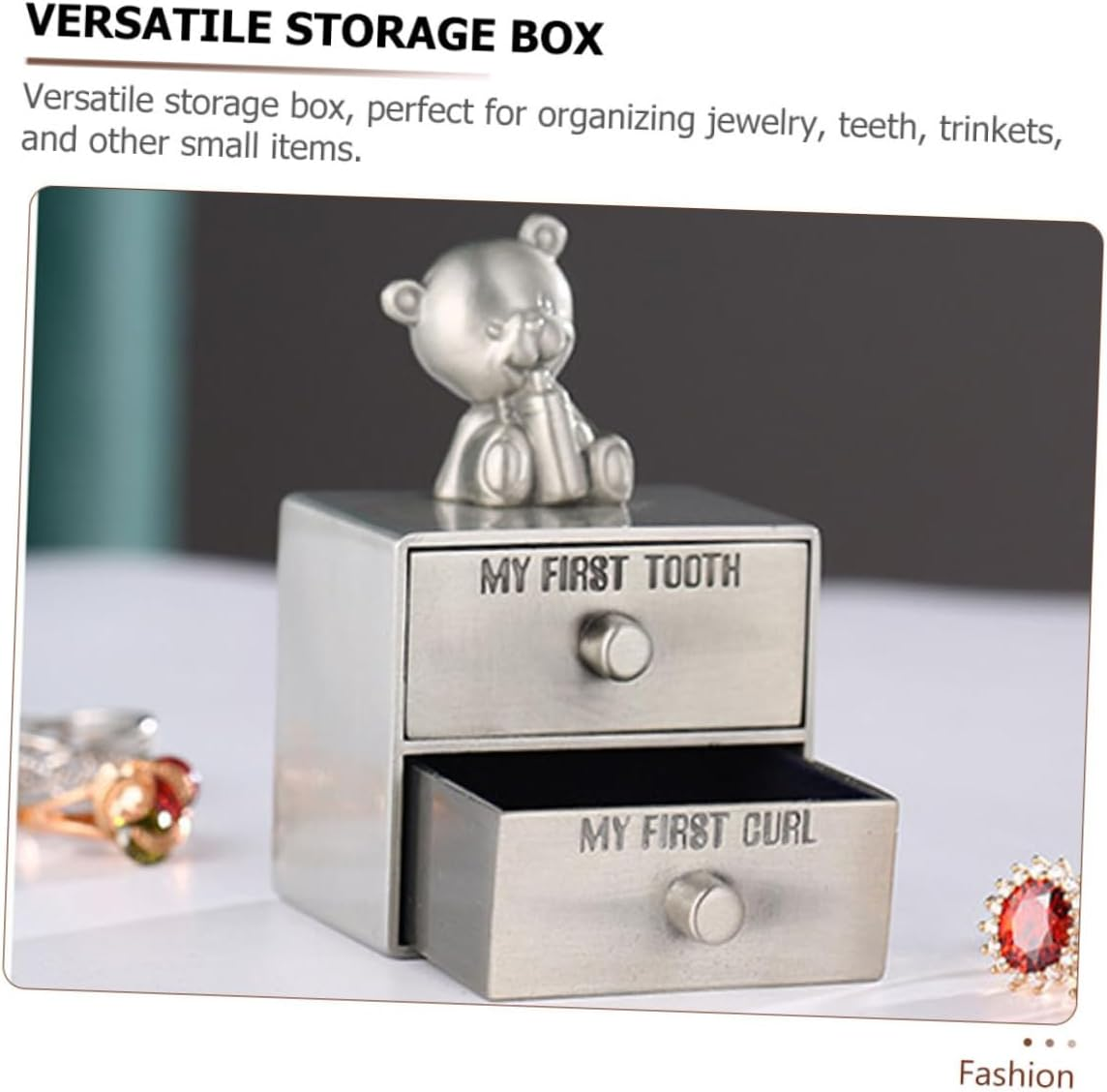 Metal Tooth Box Keepsake Holder for Baby Boys and Girls Desktop Tooth Storage Container Ring and Jewelry Organizer Trinket Box and Small Accessories image number 5
