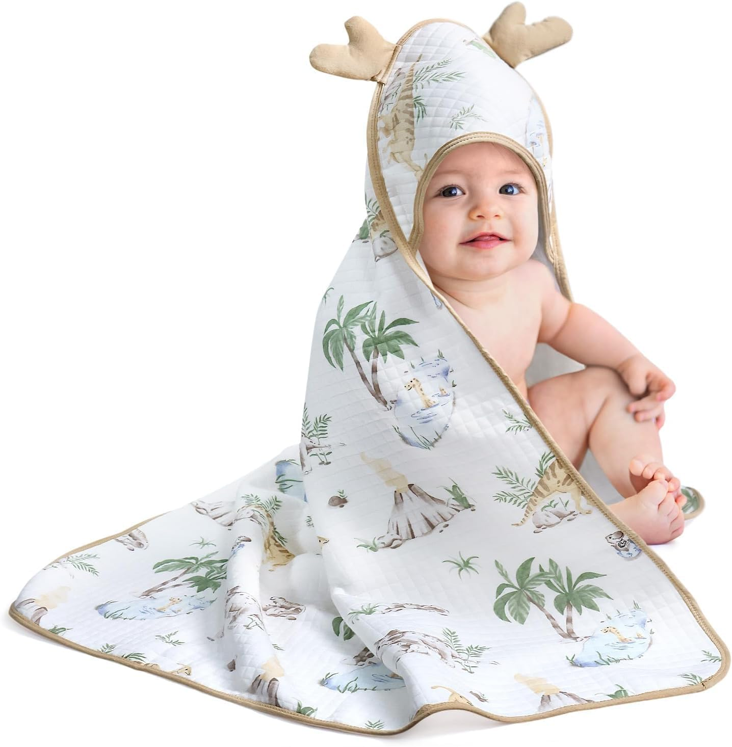 Haakaa Baby Bath Towels, Ultra-Soft & Super Absorbent Cotton Hooded Towels, 35"X35" Large Wraparound Design, Adorable for Newborns & Toddlers, Jurassic Hug