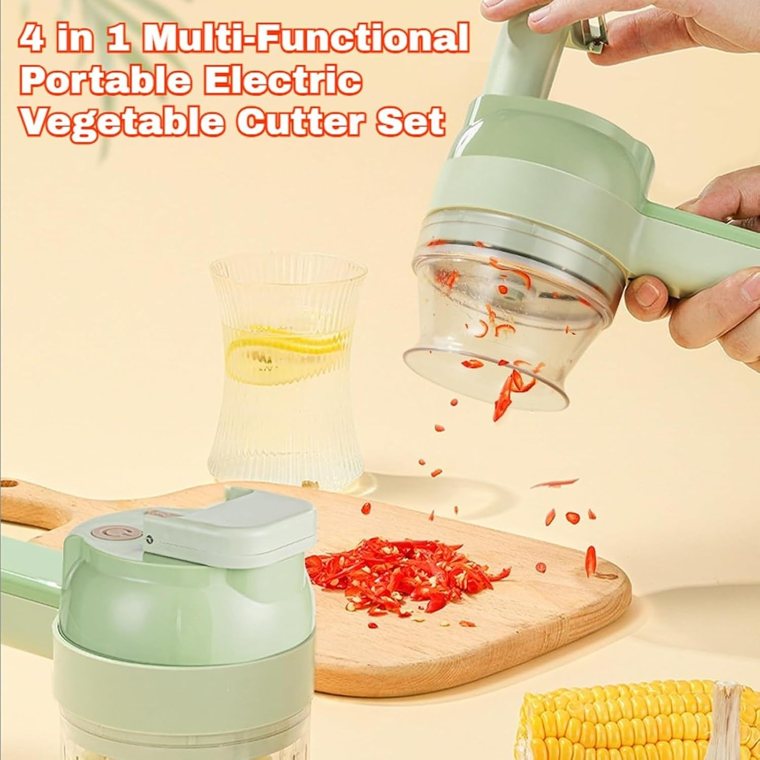 Sliceease Chopper, 4 in 1 Multi-Functiona Picador Electrico De Verduras Y Vegetales, Sliceease Rechargeable Electric Vegetable Set, Wireless Grinder, for Home Kitchen(Green)