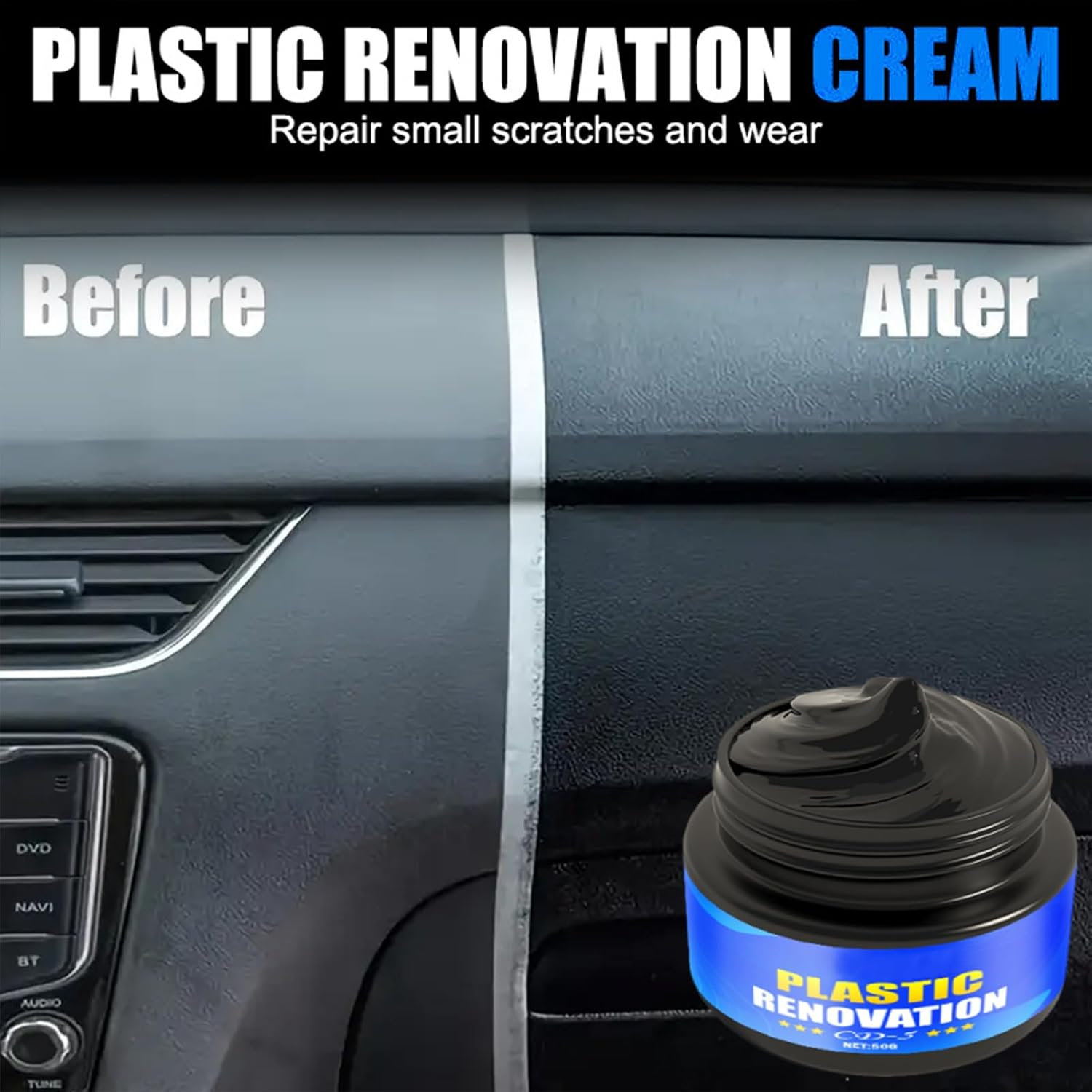 Ultimate Back to Black Plasticc & Trim Colour Restorer, 50G - Car Polish Cream with Sponge for Coating Long Lasting Metal Plating Parts Minor Scratch Dashboard Repair Vehicles Headlights image number 5