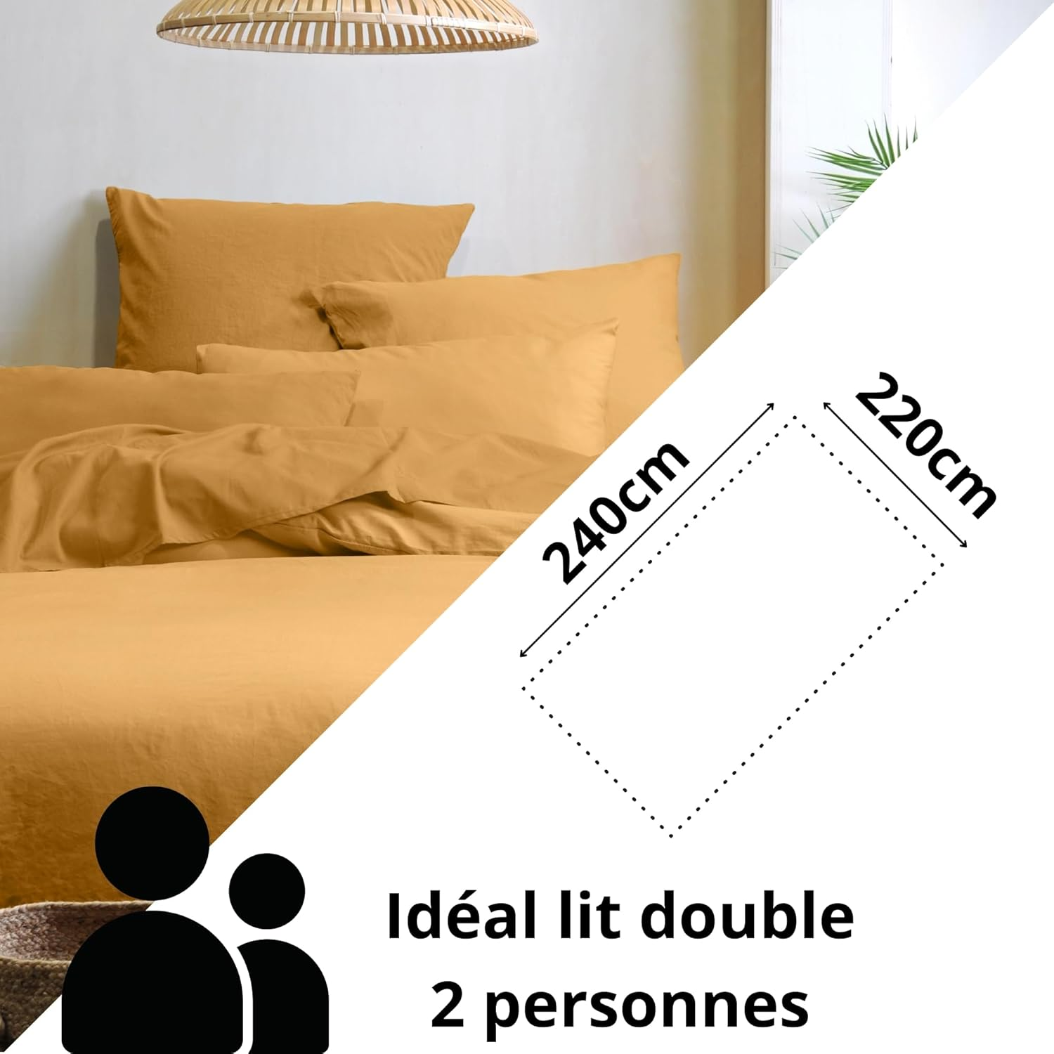 STOF Duvet Cover - Size 240 X 220 Cm - 100% Organic Cotton - Quality - Oeko-Tex Certified - Colour Curry - Model Horizon - Bed Linen for Home, Soft and Comfortable image number 5