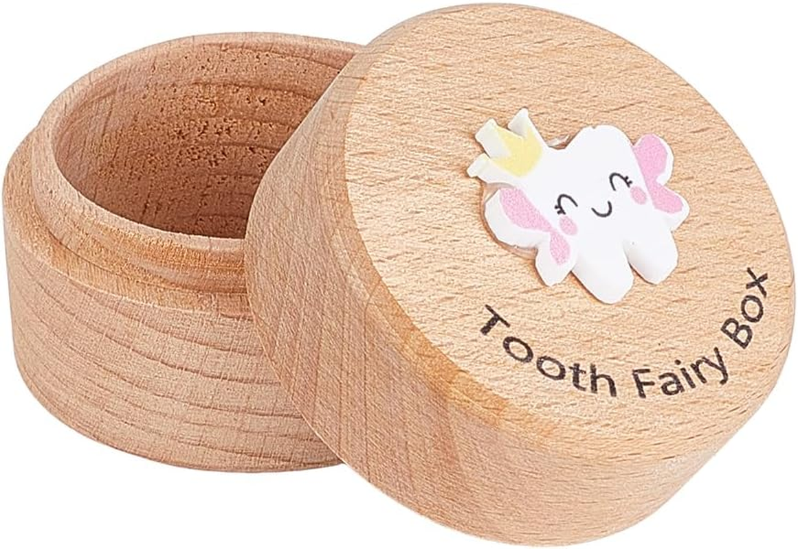 1Pc Wooden Teeth Keepsake Organizer Boxes Wood Tooth Storage Box with White Tooth with Wing Pattern Memory Box for Parents Teeth Collection image number 1