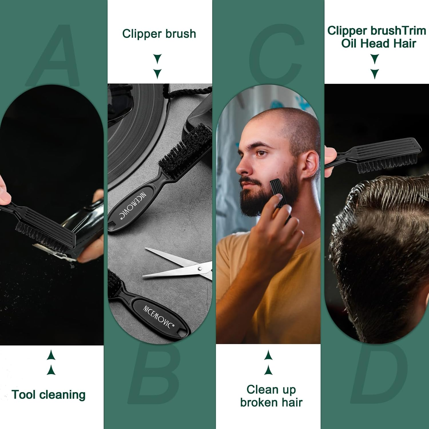 NICEMOVIC Barber Clipper Brushes, 10 Pcs Plastic Handle Nylon Bristles Cleaning Brush, Multifunctional Cleaning Supplies for Hair Styling Tools, Kitchen Sink, Shoes (Black) - Brown image number 4