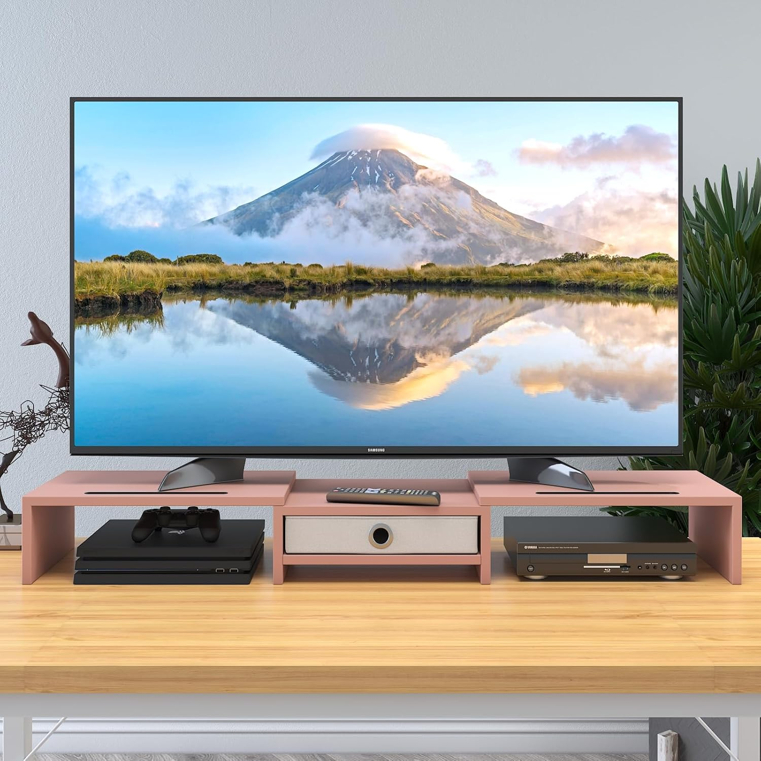 WESTREE Dual Monitor Stand with Drawer 3 Shelf Computer Monitor Riser, Desktop Stand Adjustable Length and Angle, Home Office Desk Accessories Supplies, White image number 4