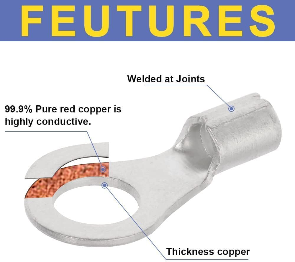 330PCS Uninsulated Wire Connector Kit,Tinned Red Copper Brazing Seam Fork Ring Terminal,Awg 22-10 Wire Crimp Connector,Insulated Copper Connector,Tinned Uninsulated Copper Ring Fork Terminal