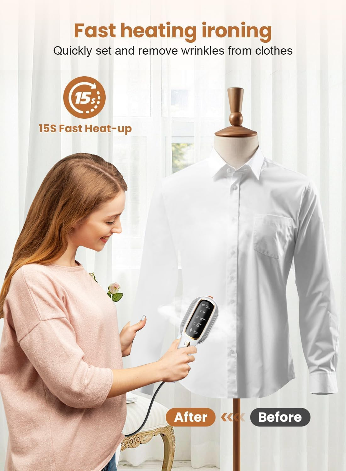 Steamer for Clothes &ndash; 2 in 1 Handheld Ironing Machine, 5 Modes, 15S Fast Heat-Up and Leakproof Design | Lightweight Wrinkle Remover | Steam Iron for Home and Travel | Black Colour image number 5