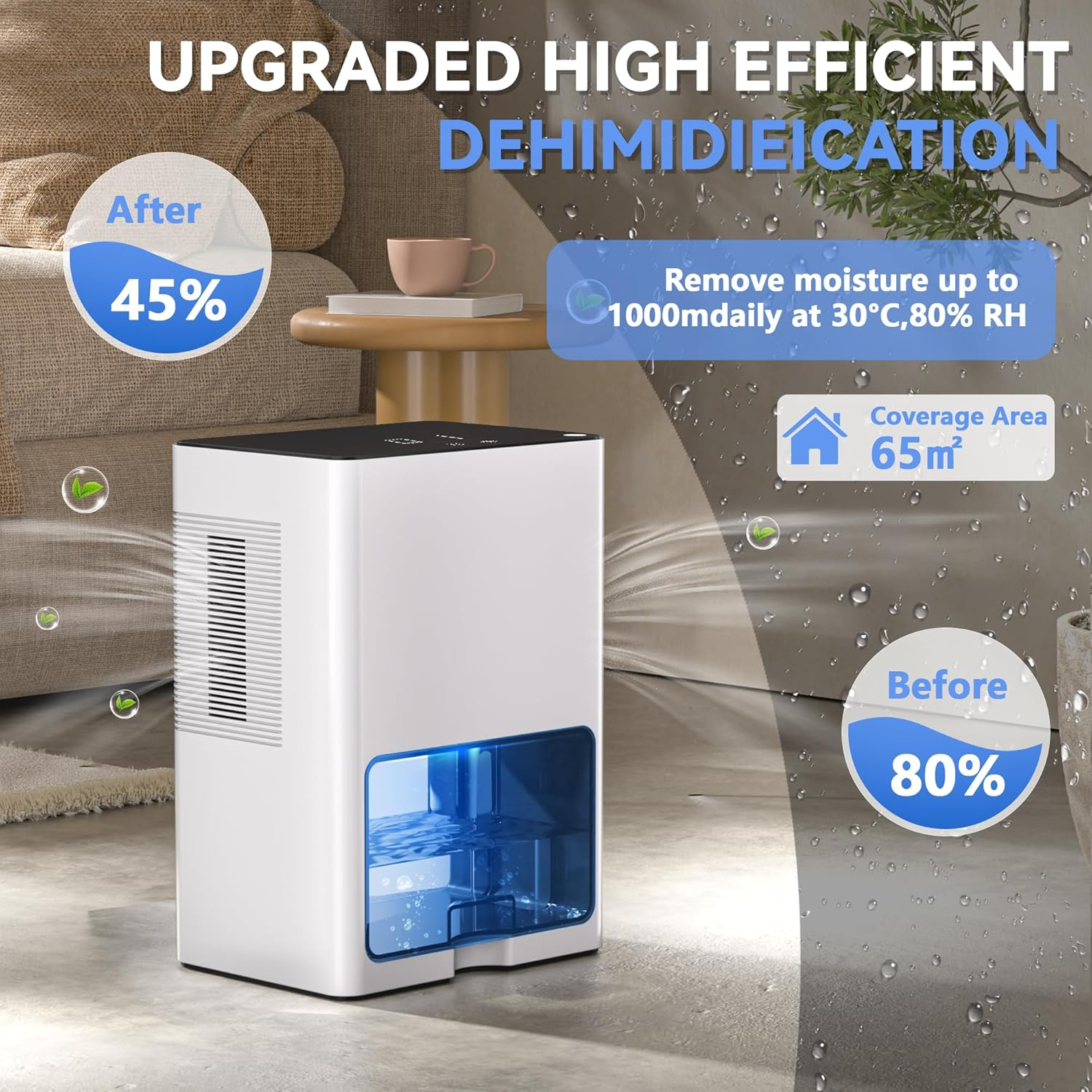 4L Dehumidifier,Dehumidifiers for Large Room up to 65㎡, Moisture Absorber for Home with Home,Bedroom, Bathroom, Wardrobe, Basement,Auto Shut Off,Led Light(Au PLUG) image number 1