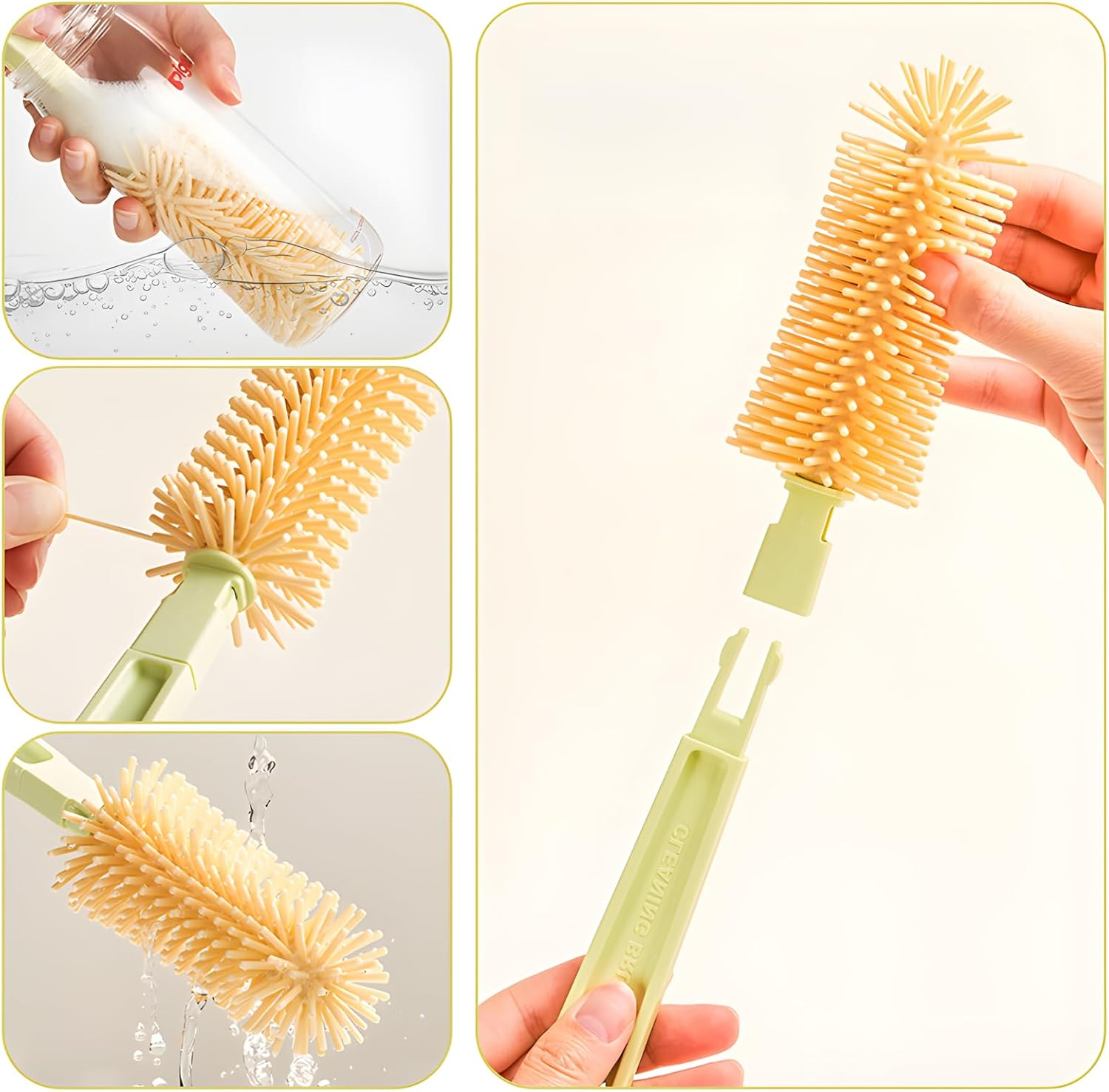 Uandhome Portable Bottle Brush Set,7 in 1 Bottle Cleaner Brush Kit with Silicone Bottle Brush,Nipple Cleaning Brush,Straw Brush,Soap Dispenser,Storage Box,Bottle Drying Rack for Home and Travel image number 3