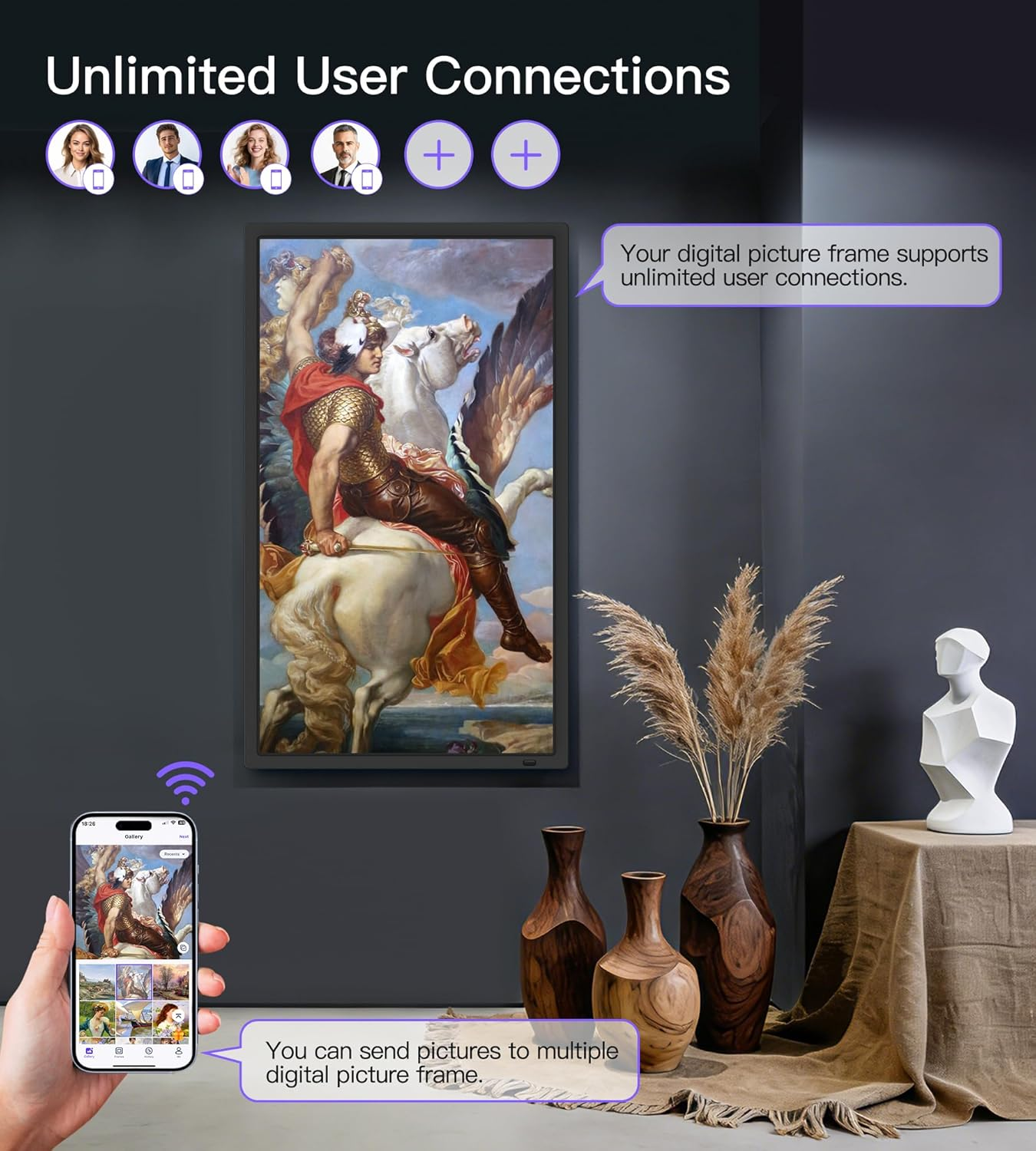 Uhale 32 Inch Extra Large Digital Picture Frame with 64GB, Remote Control, 1920 X 1080 FHD IPS Wifi Electronic Photo Frames, Support SD and USB, Share Moments Securely and Instantly, No Touch Screen image number 4