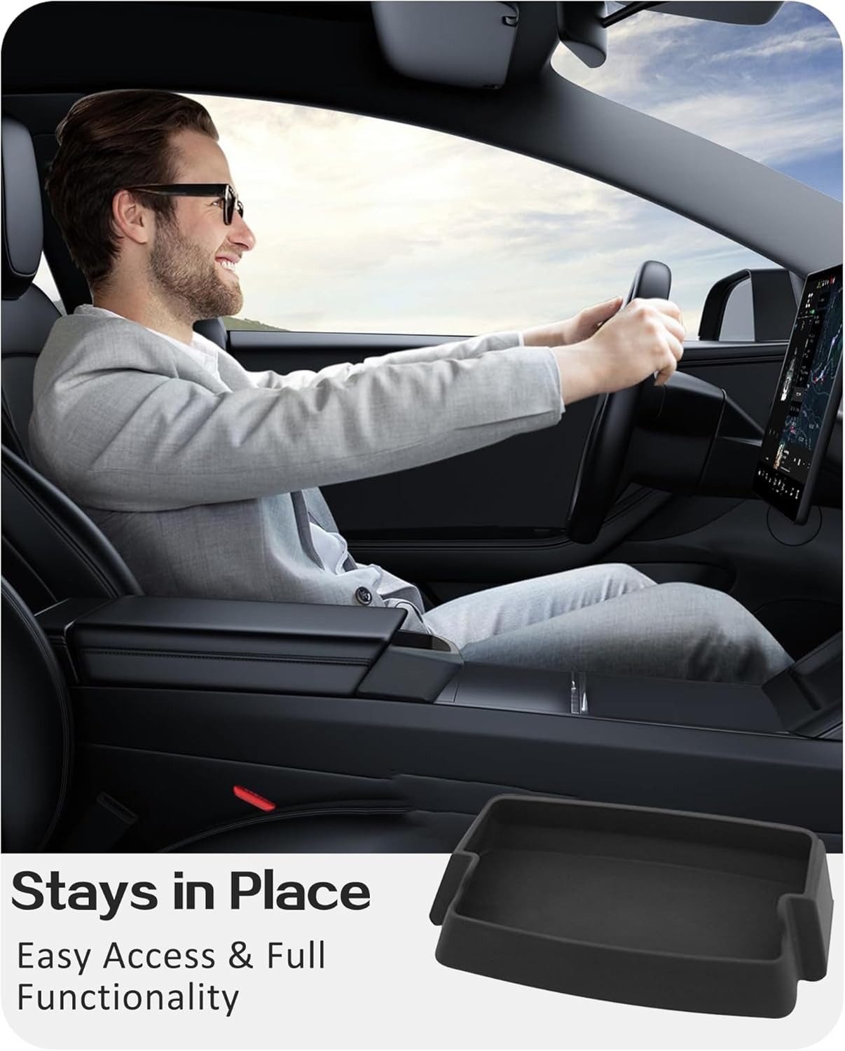 Car Center Console Organizer Tray for Tesla Model Y Juniper 2025 2026 & Model 3 Highland 2026-2024 Interior Accessories Armrest Key Card Phone Holder Silicone Storage Box (Black) image number 4