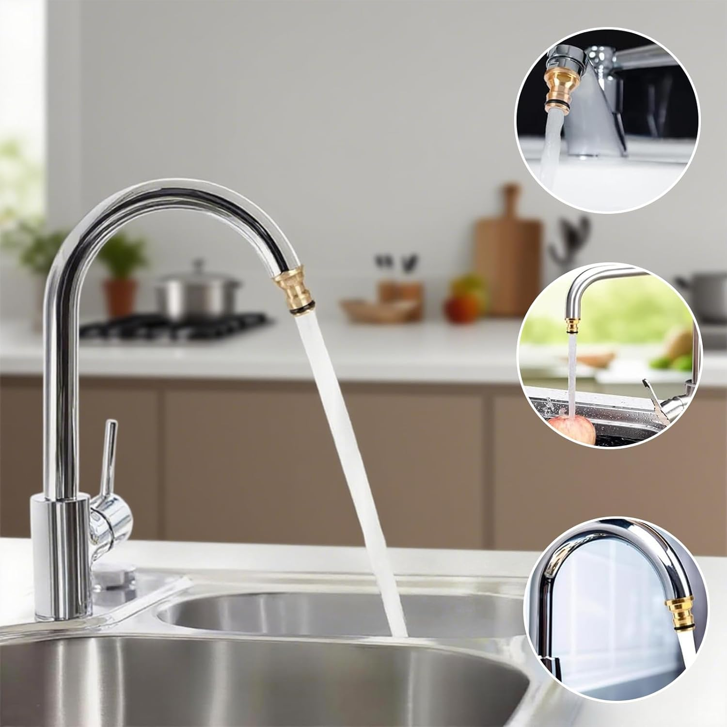 Garden Hose Pipe Adapter - 22Mm Female 24Mm Male Threaded Tap Connector Fittings for Kitchen Sink and Bathroom, Brass Mixer Hose Connector image number 4