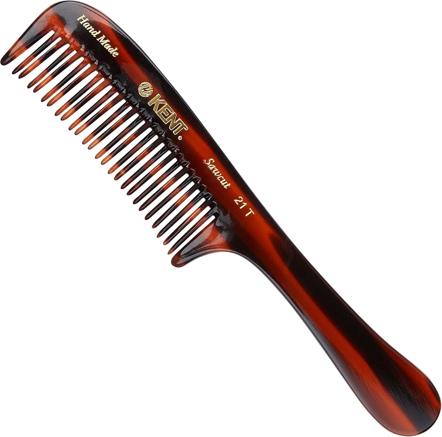 Kent 21T Large Hair Detangling Comb, Double Teeth Wide Tooth Comb for Curly Wavy Hair, Saw-Cut and Handmade (7.5") - 195Mm (Length)