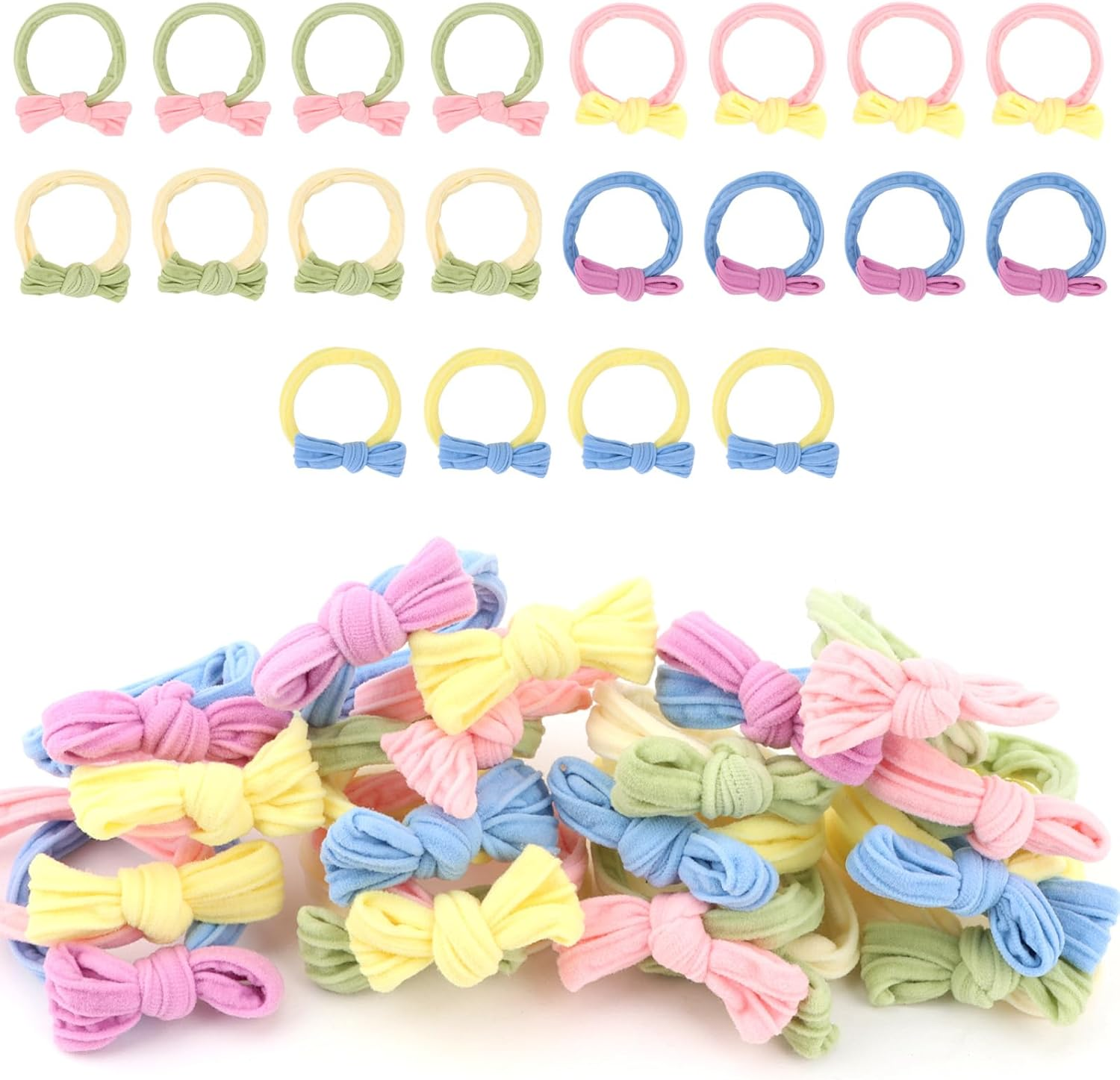 20 Thick Hair Rings with Candy Coloured Hair Bows image number 1
