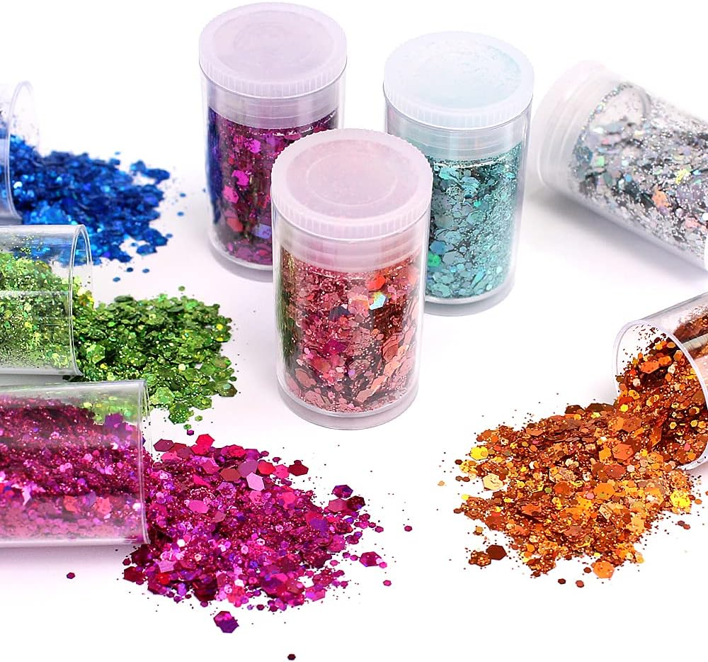 Chunky and Fine Glitter Mix, Estanoite 36 Colors Chunky Sequins & Fine Glitter Powder Mix, Cosmetic Makeup Flakes for Face Body Eye Nail Art Resin Epoxy image number 3