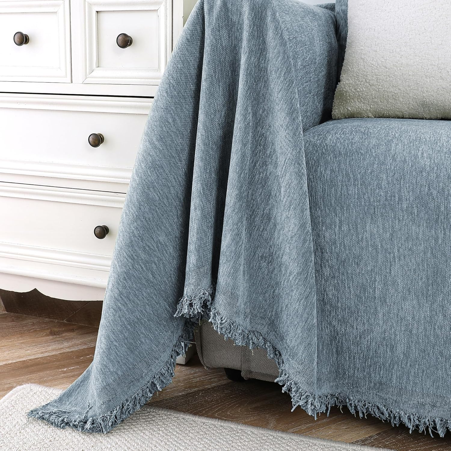 Smarcute Sofa Cover Chenille Couch Cover for 3 Cushion Couch Washable L Shped Sofa Cover for Living Room Tear Resistance Loveseat Cover Throw Covers for Dogs(Xx-Large,180X381Cm,Stone Blue) image number 4