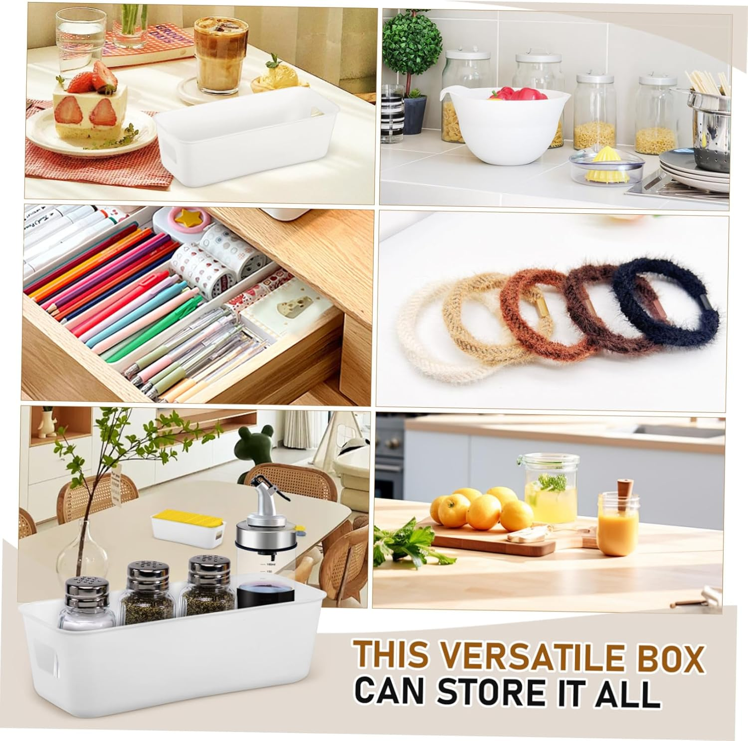 Thin Rectangular Storage Bins 8Pcs Plastic Organizers for Kitchen Pantry and Bathroom Shelves image number 1