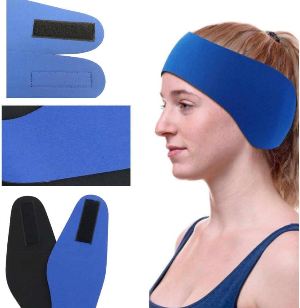 Ear Band for Swimming, 2Pcs Swimming Headband, Elastic Adjustable Ear Band Waterproof Ear Plugs Guard for Fitness Sweatband Yoga Supplies Blue image number 3