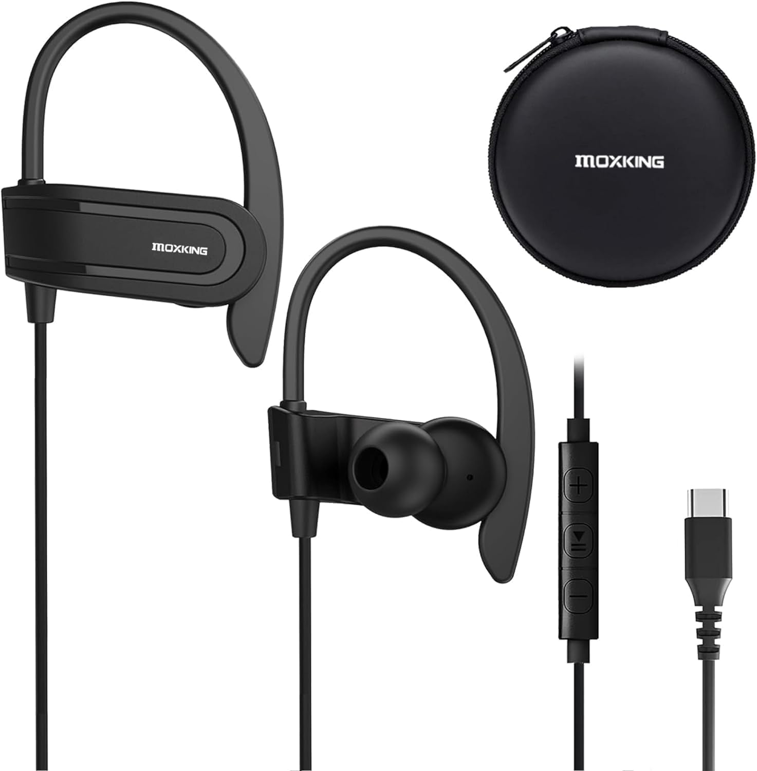 Wired USB C Headphones for Iphone, Ipad, Google and Other USB C Android Phones, Type C Earbuds with over Ear Hook, Microphone, Volume Control and Earphones Case for Sports Running