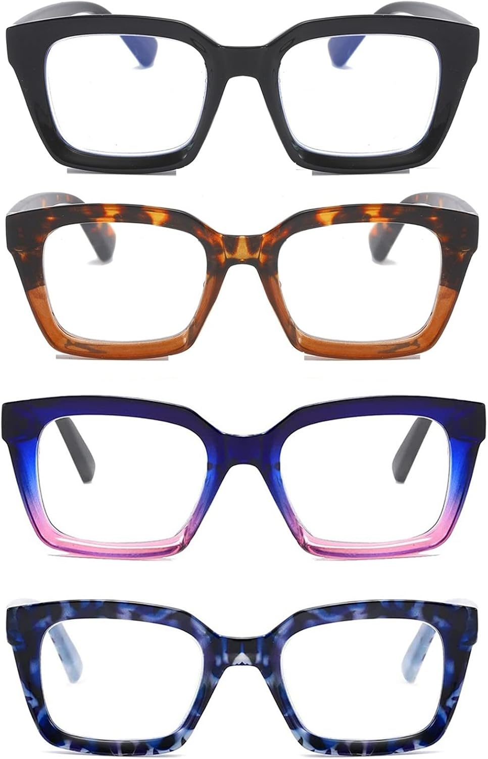 DXYXYO 3 Pack Retro Oversized Reading Glasses Men and Women Fashion Oprah Style Square Blue Light Blocking Computer Reader