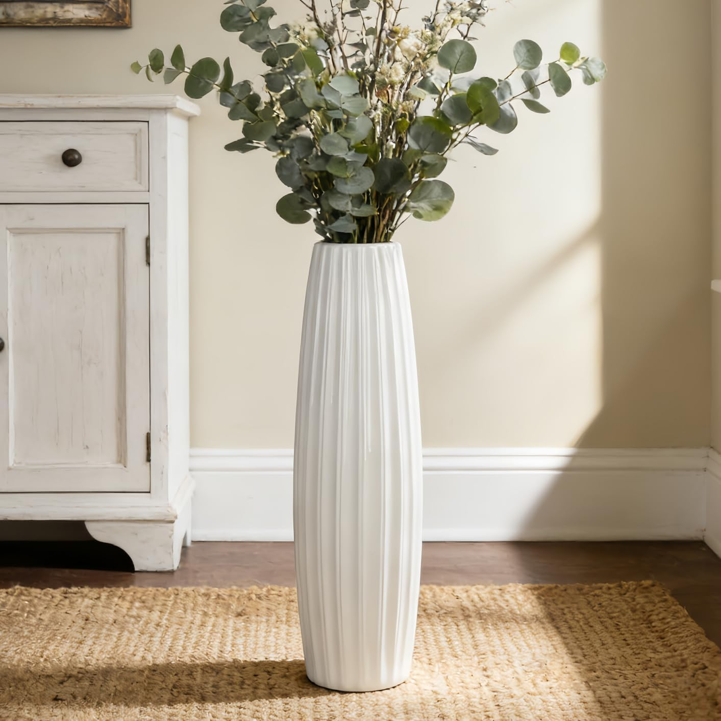 White Tall Floor Vase, 28" Ceramic Large Vase, Decorative Flower Vases for Modern Home Decor Living Room Office Bedroom Kitchen Wedding Centerpieces Farmhouse D&eacute;cor