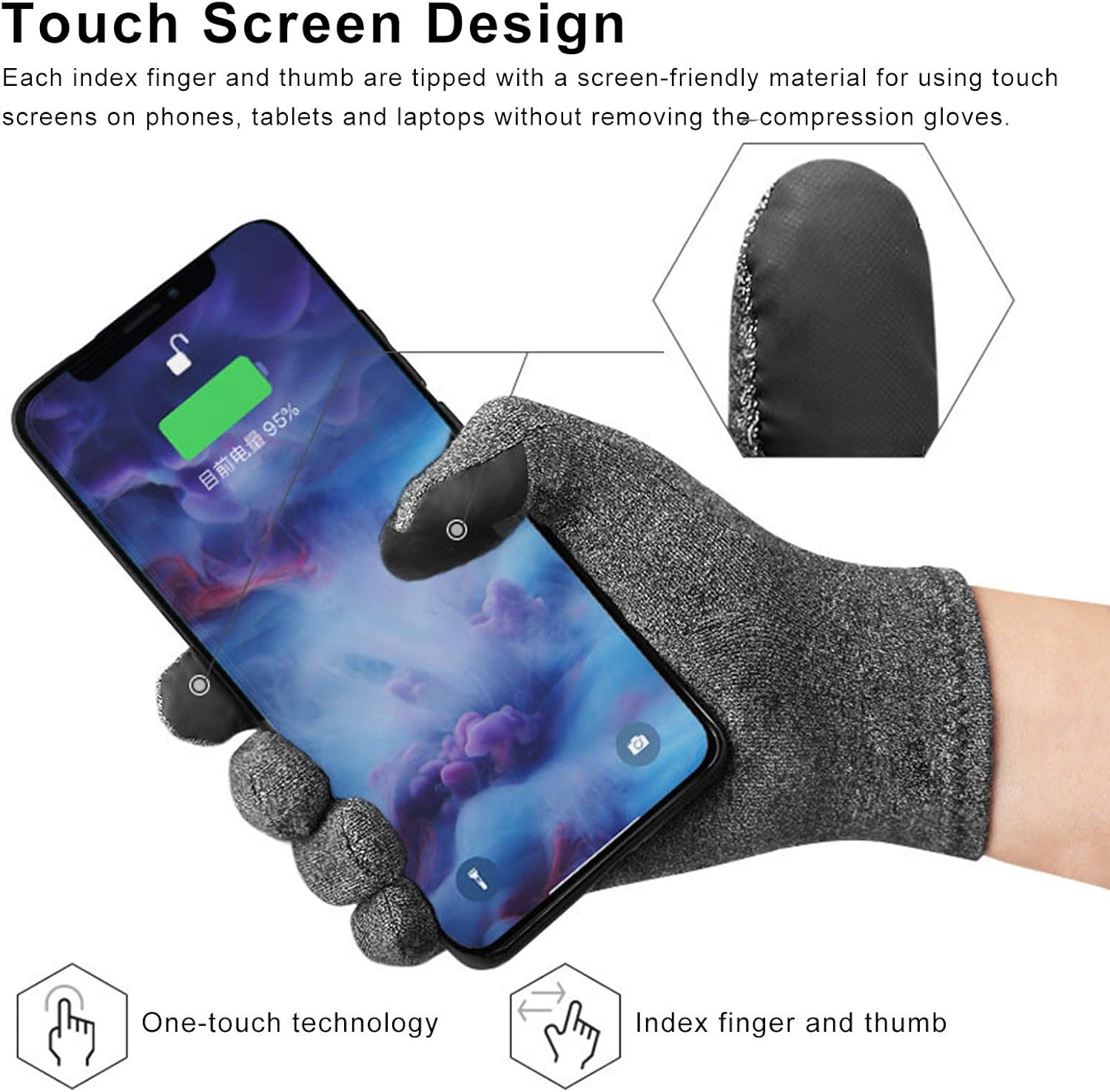 Mingzhe Full Compression Touch Screen Full Finger Glove Rheumatoid Arthritis Hand Support for Women Men Relief for Joint Wrist Thumb Pain image number 6