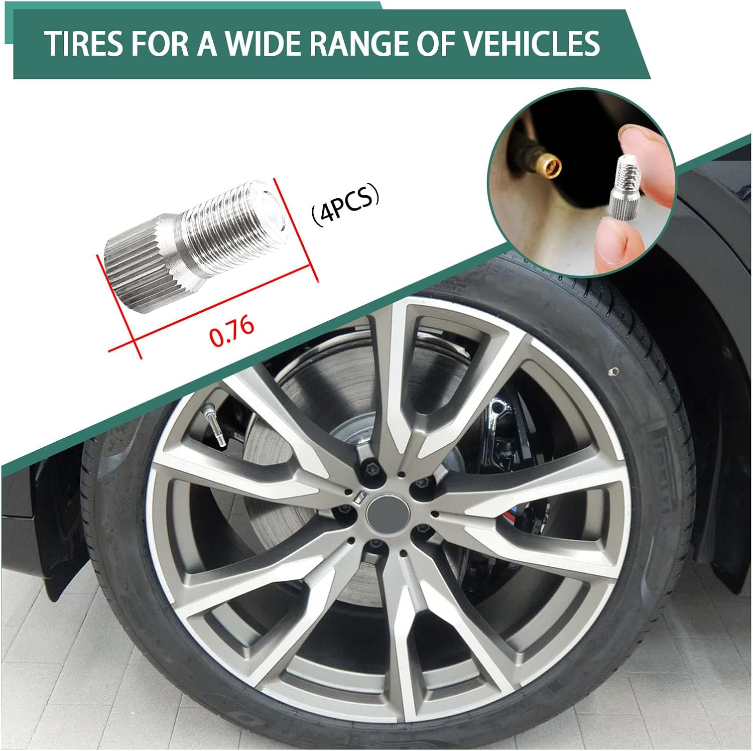 Augeny 4PCS 19Mm Valve Cap Stem Extenders, Screw-On Car Tire Valve Stem Extensions, Universal Nickle Plated Brass Wheel Tire Caps Extender Adapter for Car Truck Motorcycle Bike