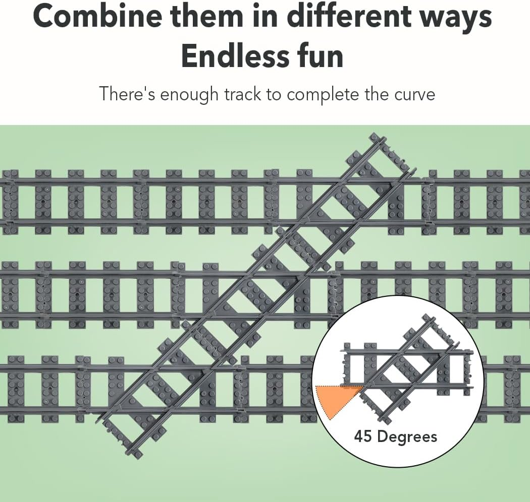 42PCS City Train Tracks, Classic Accessories, Railroad Building Toy Compatible with All Major Brand - 38 Straights, 2 Left Right 45&deg; Intersection Rails, 2 Flexible Rails image number 6