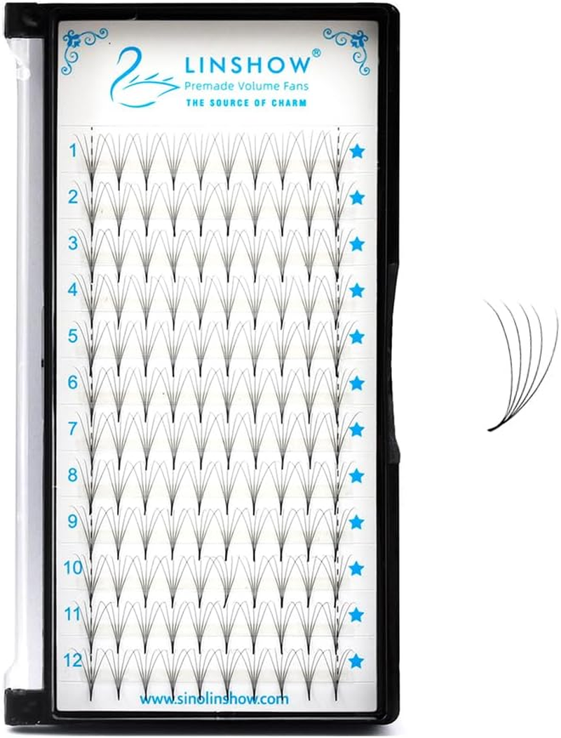 Linshow Premade Fans 0.07Mm 8-15Mm Length C/D Curl Long Stem 4D/5D/6D/10D Promade Volume Fans Pointy Base Root Faux Mink Eyelash Extensions for Natural Look (4D C Curl, 10Mm) image number 3