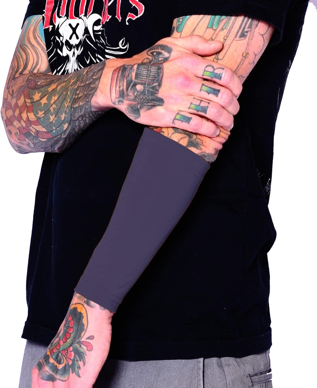 Tat2X Ink Armor Premium Forearm 9" Tattoo Sleeve Covers - No Slip Gripper - U.S. Made - Suntan - ML (Single Sleeve)