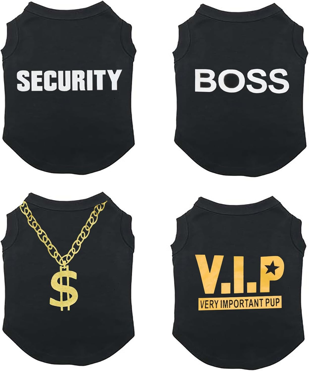 4-Piece Dog Shirts Clothing 4Pcs T-Shirt for Small Dog Breathable Safety VIP Boss Gold Necklace Shirts Cool Summer Cotton Vest Puppy Medium Cat