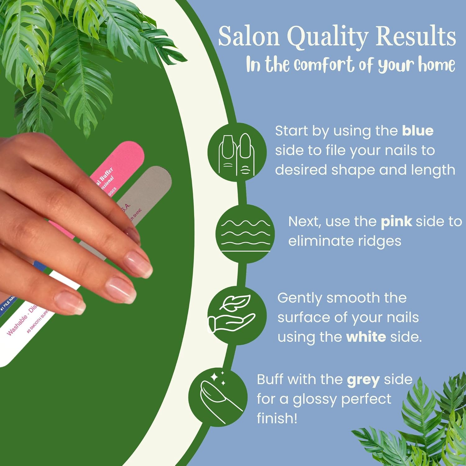 Tropical Shine Colossal 4-Way Blue-Pink Buffer - Professional Nail File & Buffer for Shaping, Smoothing, and Polishing Nails - Compact and Portable Nail Care Accessory (707330) image number 1