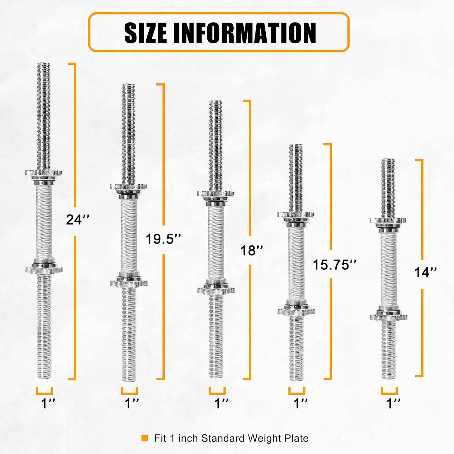 Threaded Dumbbell Rubber/Chrome Handles 1 Inch Pair, Adjustable Dumbbell Bar Handles, Fits Standard Weight Plates with 1&rdquo; Diameter, for Gym Workouts, Exercise, Weightlifting, Sold in Pair