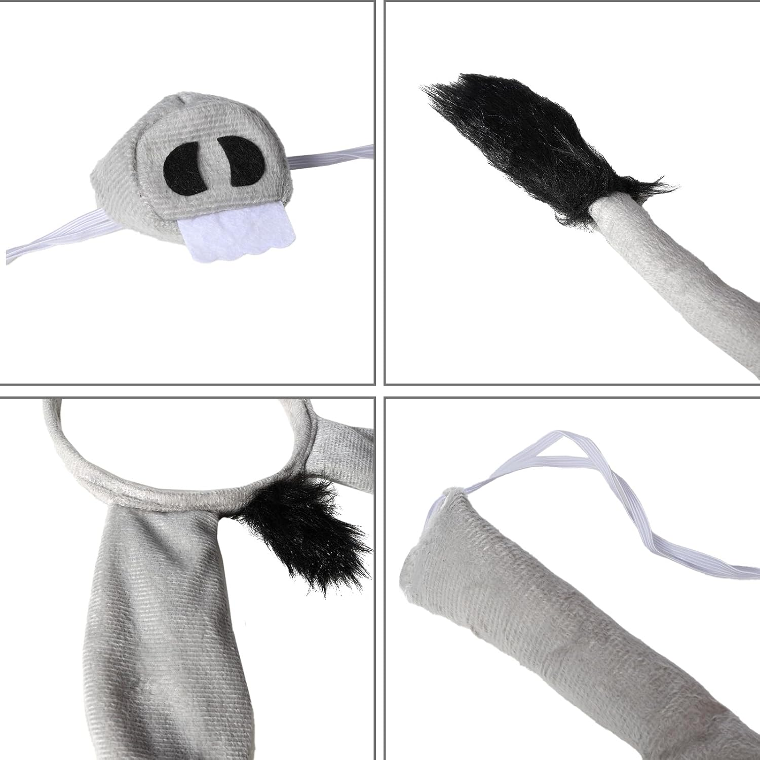 4 Pcs Donkey Costume Accessory Set Donkey Ears Headband Tail Nose Bow Tie image number 5