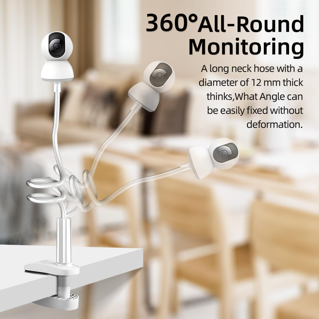 Eymann Universal Baby Monitor Holder-Flexible Baby Monitor Mount with 1/4 Screw,No Drilling Required Crib Camera Stand,Compatible with Arlo, Motorola, Hello Baby and Most Monitor Cameras(Clip on 0.8M) image number 4